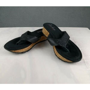 Skechers Womens Size 8 Platform Leather Thong Flip Flop Sandals Black